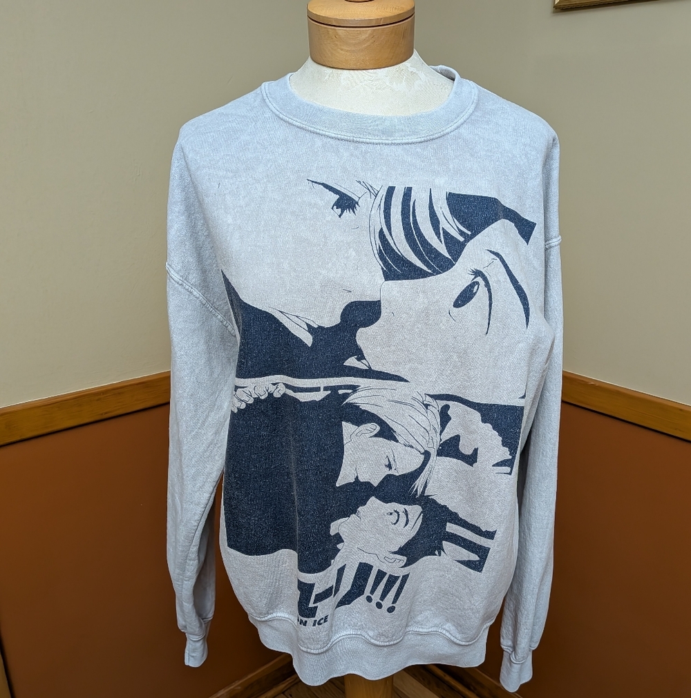 Yuri!!! on Ice Graphic Print Gray Crewneck Sweater